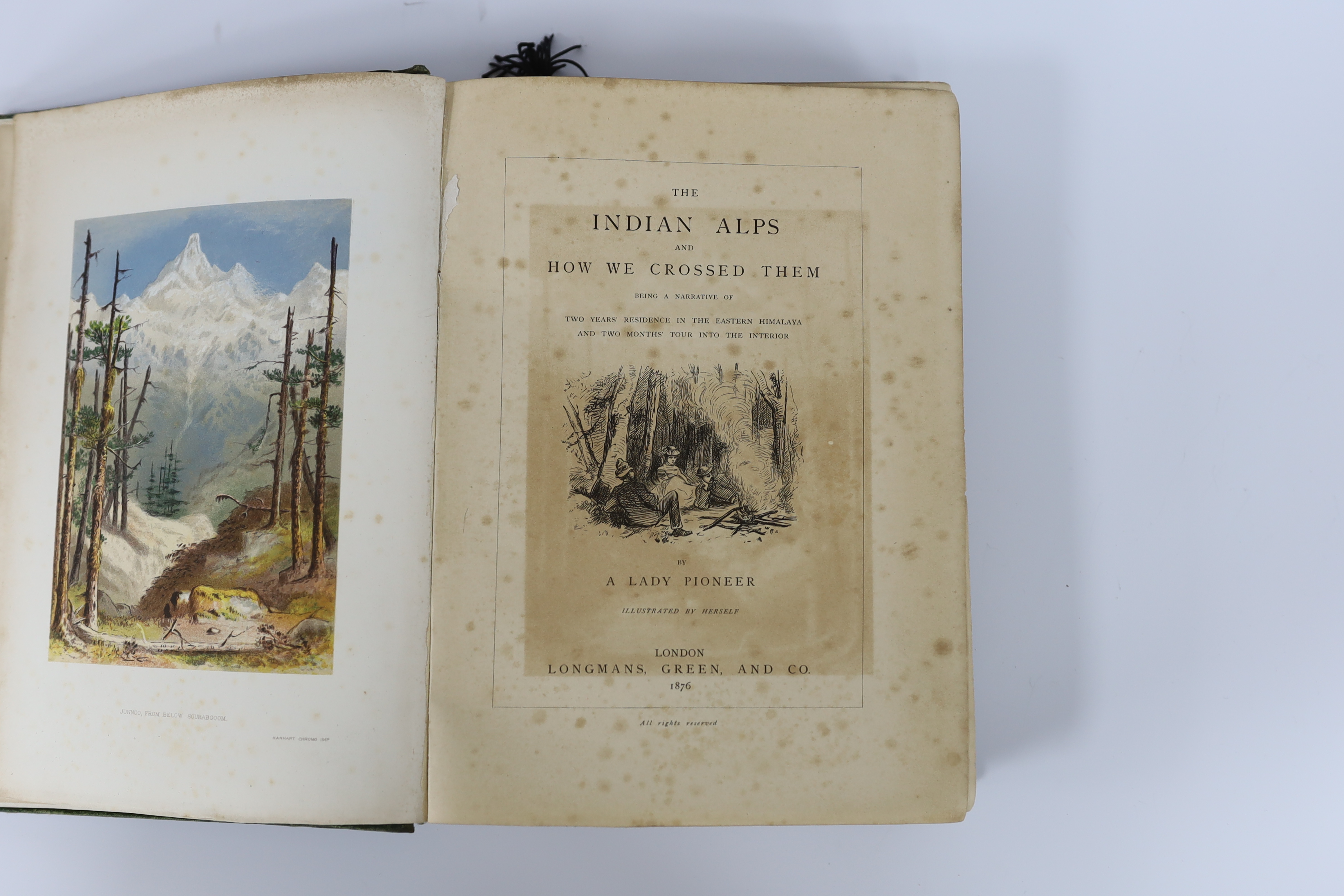 [Mazuchelli, Nina Elizabeth] - The Indian Alps and How We Crossed Them ... By a Lady Pioneer ... engraved title vignette, folded map (outline colour) and 10 chromolithographed plates, text illus.; publisher's gilt pictor